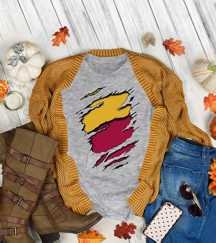 Cardinals Pirates Ripped Claw Marks Emblem Red Yellow Contrast T-Shirt