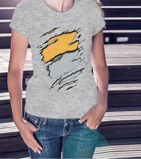 Rai Ath Grunge Torn Clawmark Style With Bold Yellow And Subtle Gray T-Shirt
