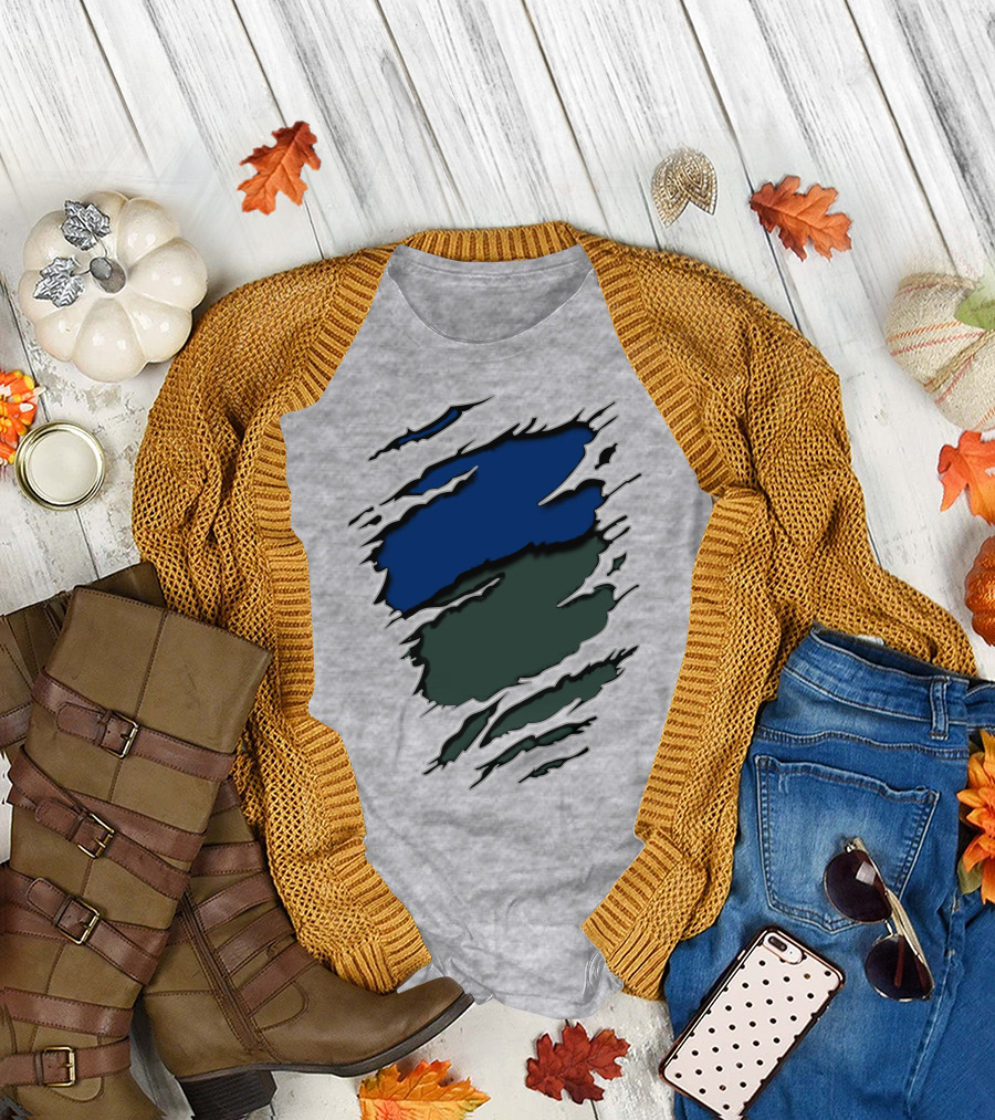 Jets Met Midnight Blue Forest Green Rip Effect T-Shirt