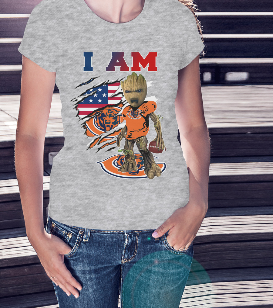 I Am Chicago Bears Groot Football American Flag T-Shirt