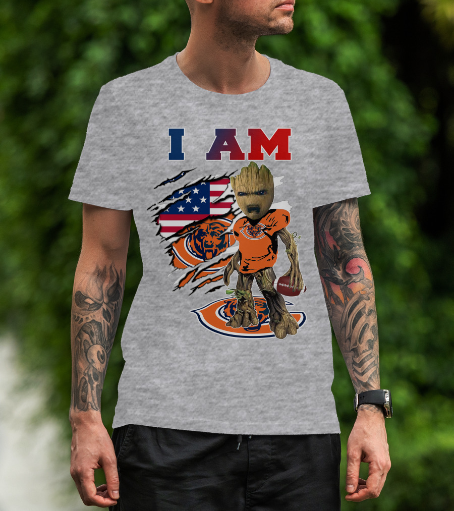 I Am Chicago Bears Groot Football American Flag T-Shirt