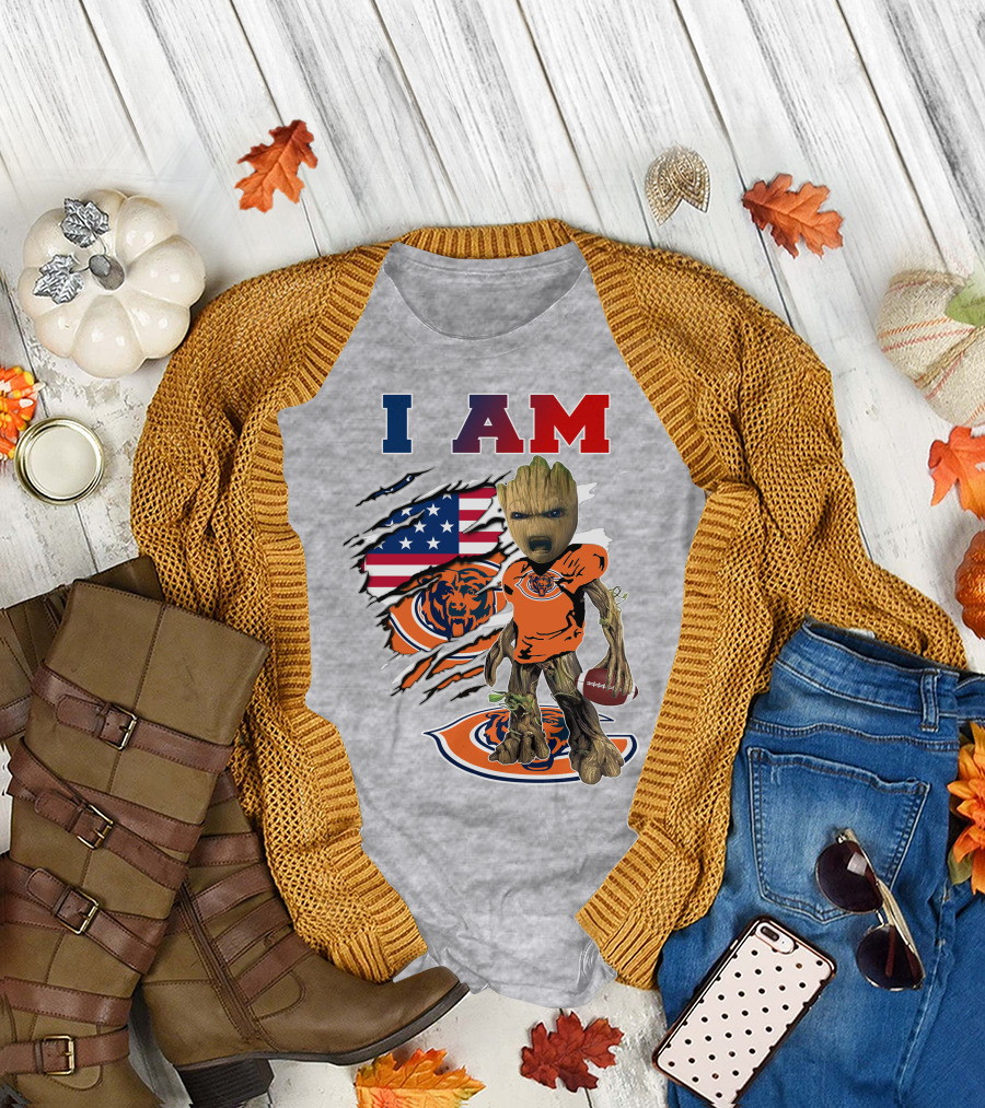 I Am Chicago Bears Groot Football American Flag T-Shirt