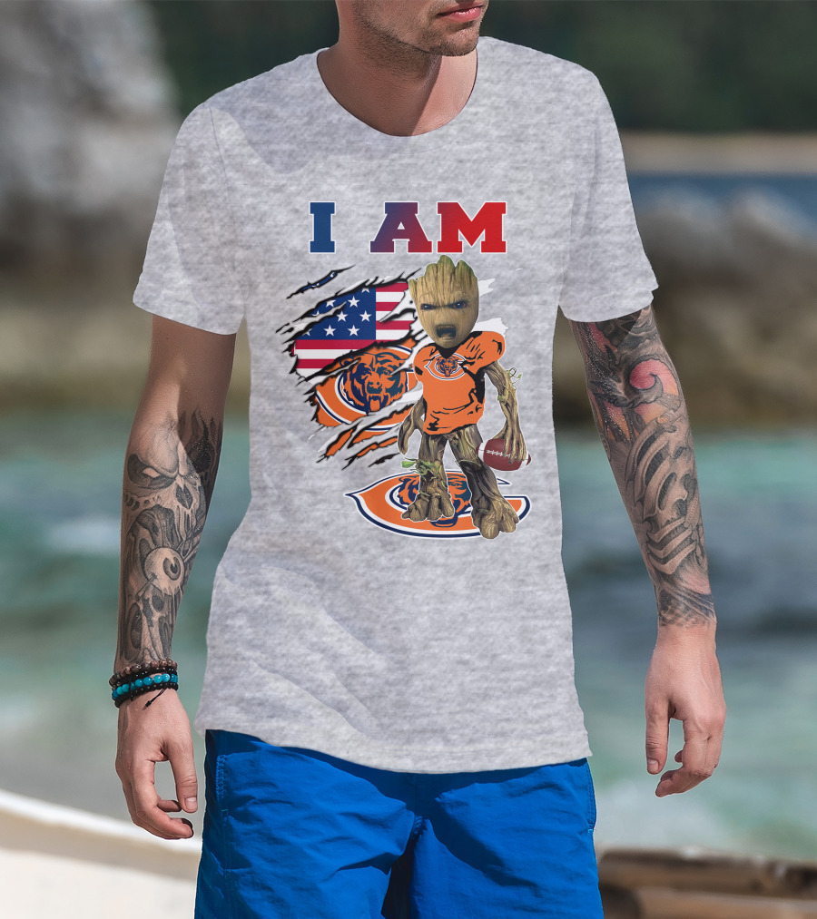 I Am Chicago Bears Groot Football American Flag T-Shirt