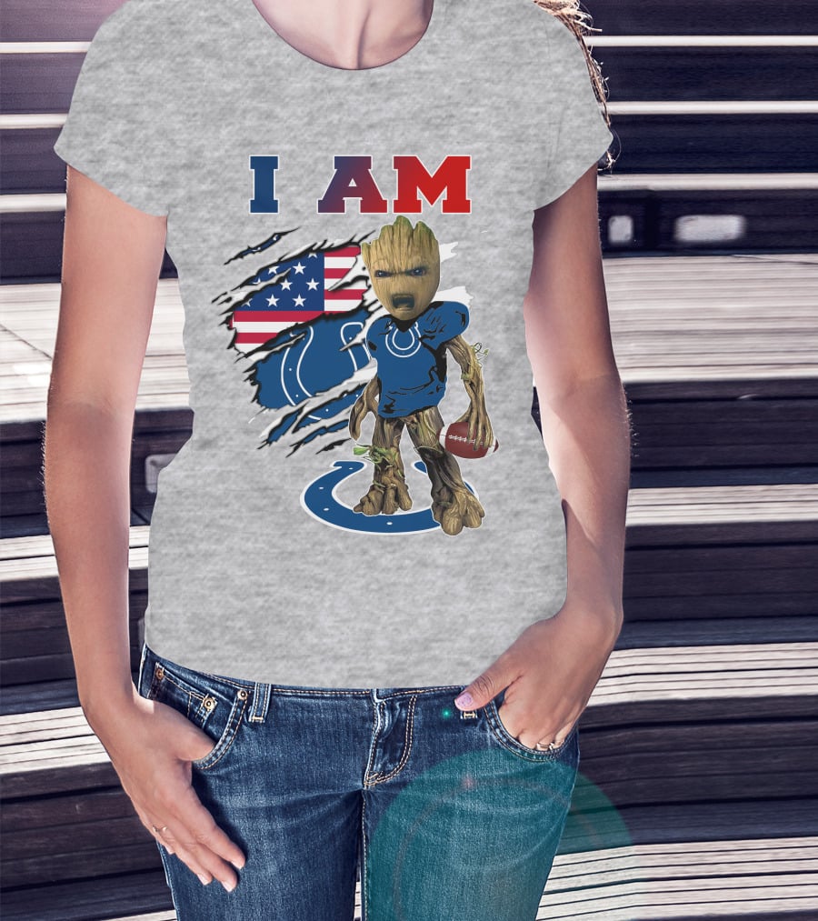 I Am Groot Colts Football American Flag T-Shirt