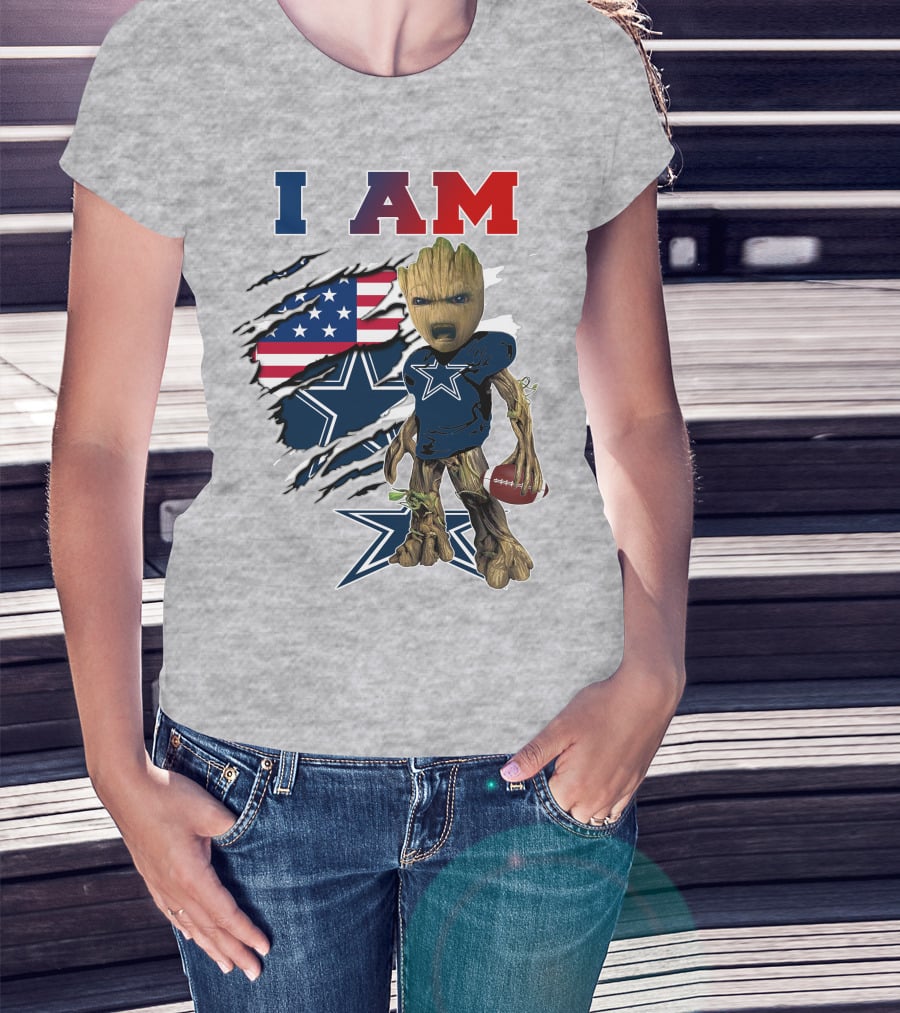 I Am Groot Dallas Cowboys American Flag Football Nfl Fan T-Shirt