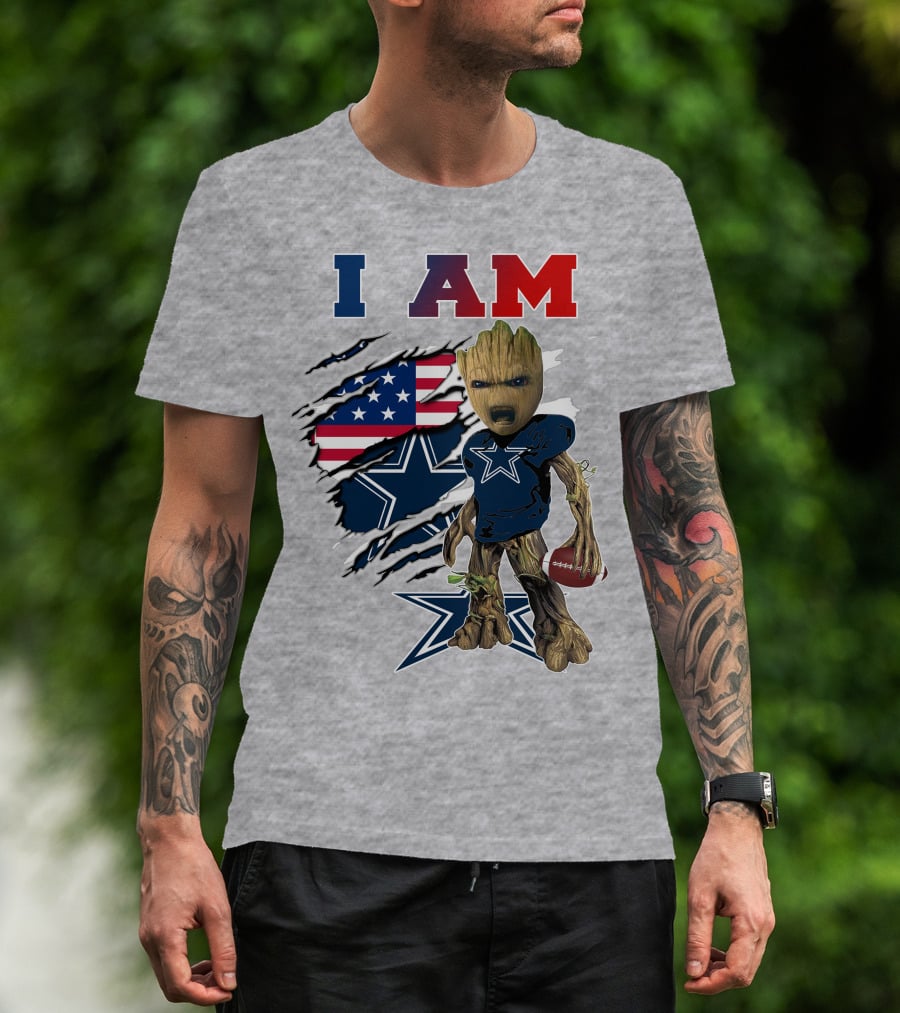 I Am Groot Dallas Cowboys American Flag Football Nfl Fan T-Shirt
