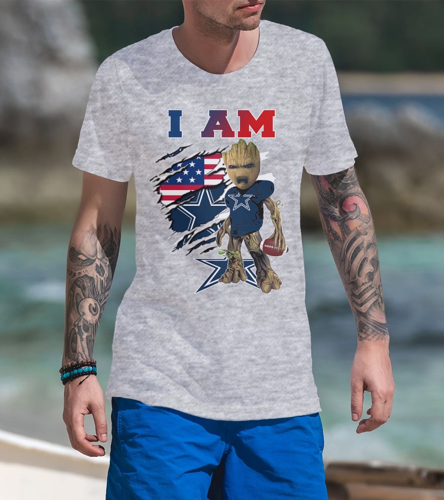 I Am Groot Dallas Cowboys American Flag Football Nfl Fan T-Shirt