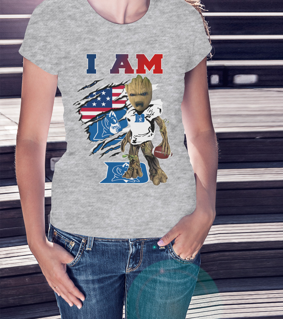 I Am Groot American Flag Duke Blue Devils Football T-Shirt