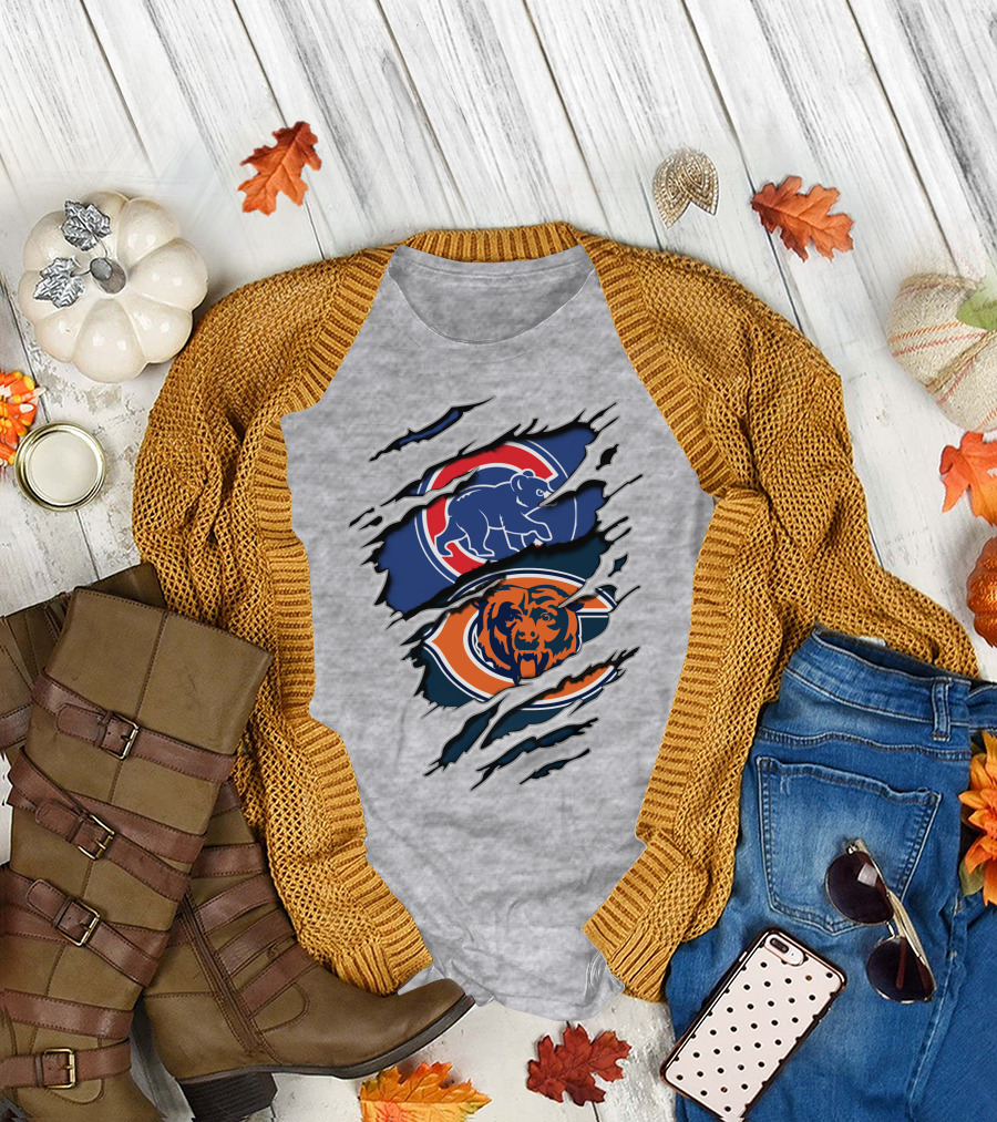 Chicago Cubs and Chicago Bears Logos Collision T-Shirt