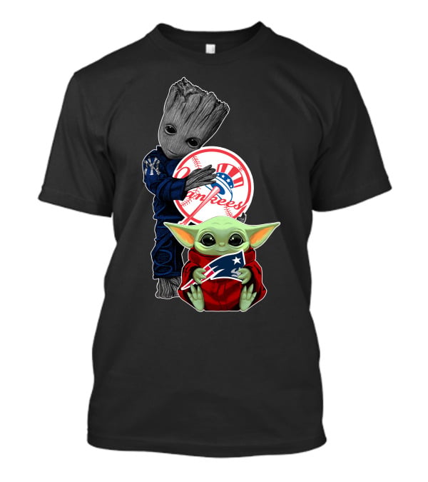 Yankees Logo Baby Yoda And Groot Holding Baseball T-Shirt