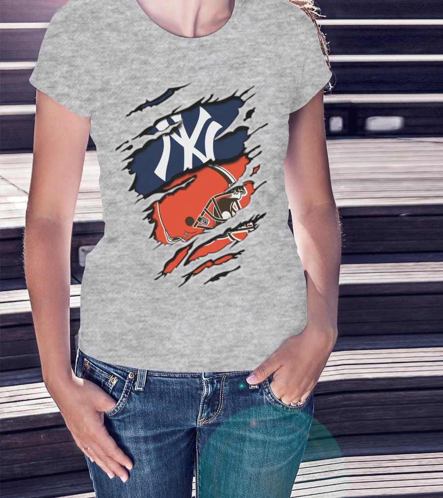Yankees Browns Football Helmet Fusion T-Shirt