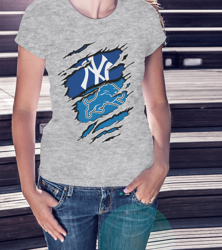New York Yankees Detroit Lions Crossover Fan T-Shirt