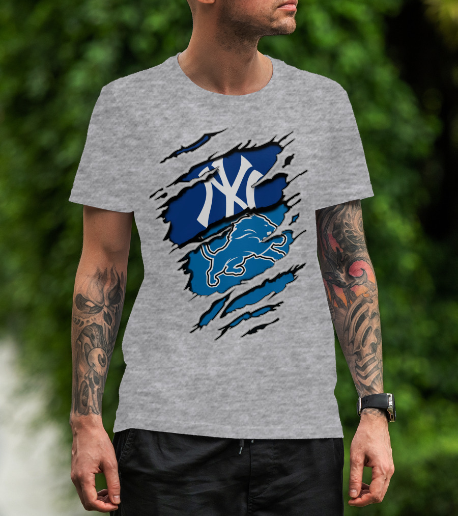 New York Yankees Detroit Lions Crossover Fan T-Shirt