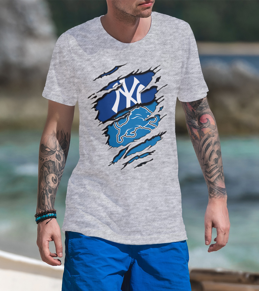 New York Yankees Detroit Lions Crossover Fan T-Shirt