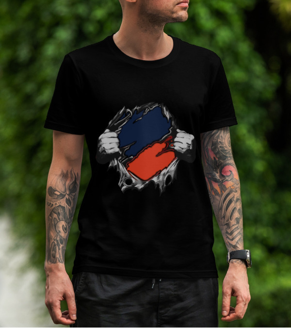 Bro Yan Blue Orange Ripped T-Shirt