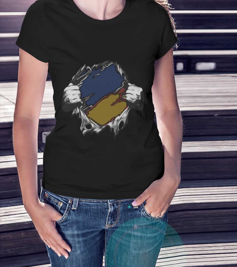Sa Yan Blue And Gold Ripped T-Shirt