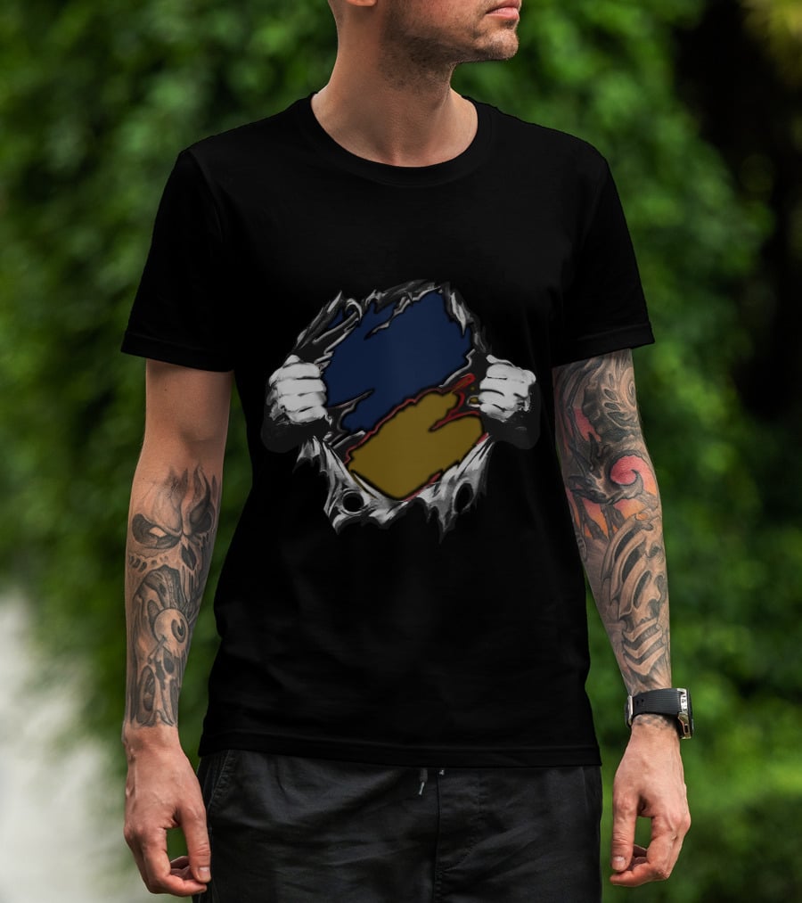 Sa Yan Blue And Gold Ripped T-Shirt
