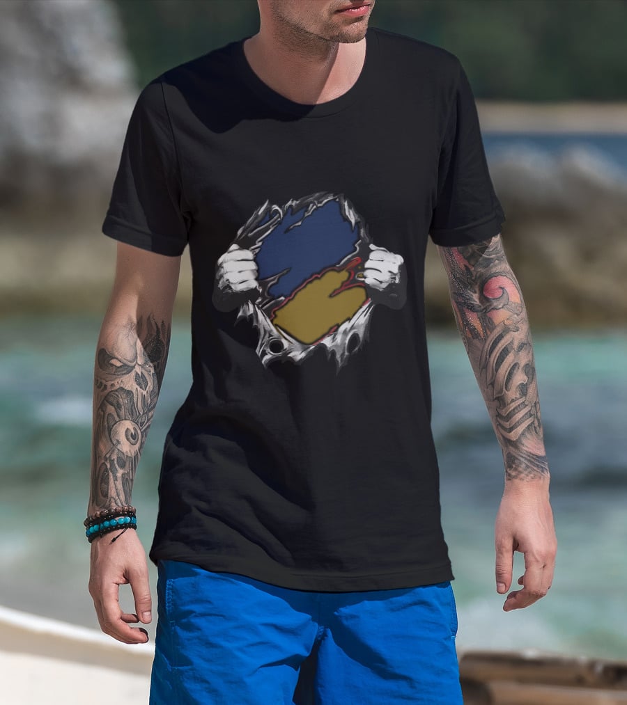 Sa Yan Blue And Gold Ripped T-Shirt