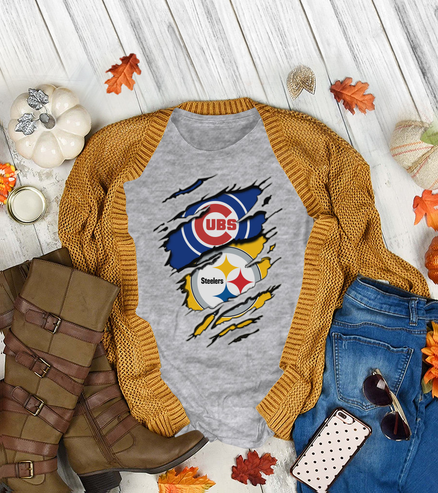 Steelers Cubs Logos Torn Layers T-Shirt