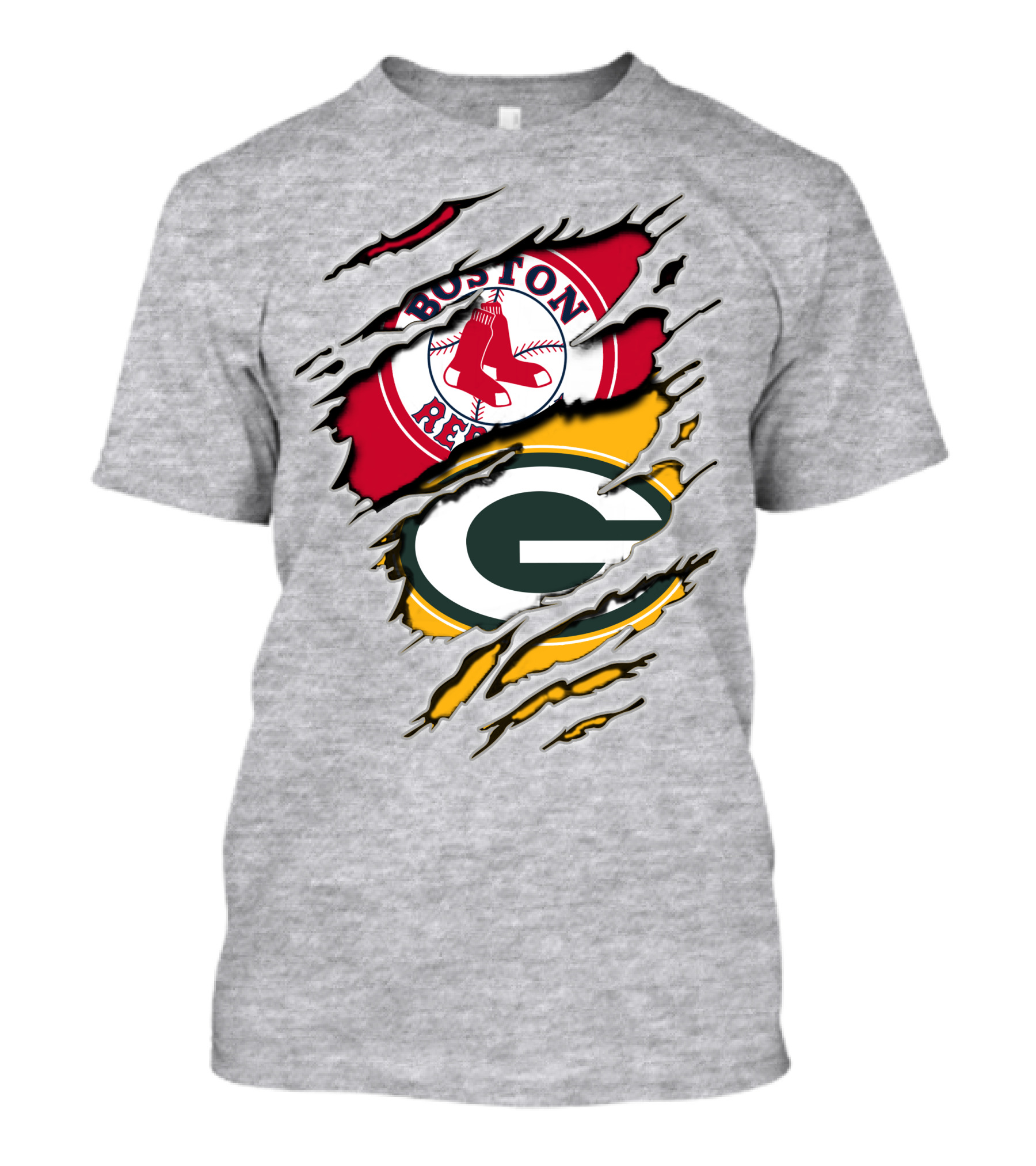 Boston Red Sox And Green Bay Packers Logo Torn T-Shirt