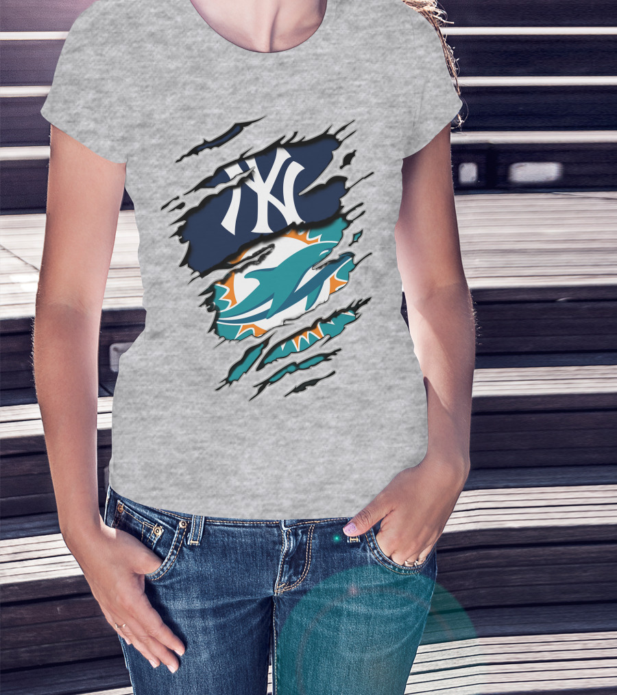 New York Yankees Miami Dolphins Crossover T-Shirt