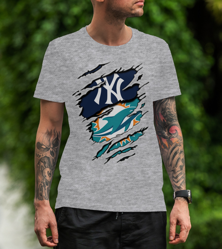 New York Yankees Miami Dolphins Crossover T-Shirt