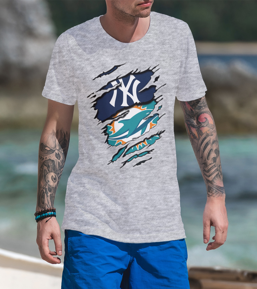 New York Yankees Miami Dolphins Crossover T-Shirt