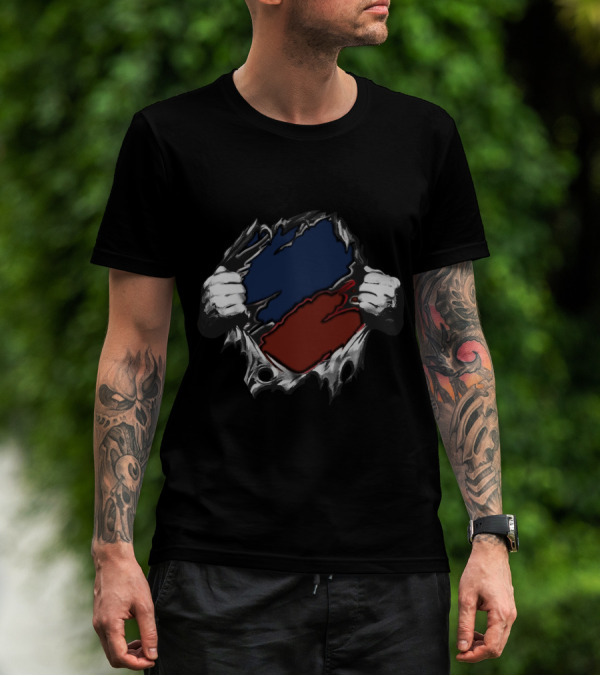 Red Blue Superhero Style Torn T-Shirt