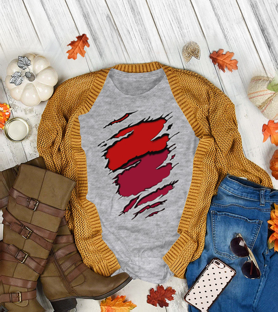 Bucc Ala Rip Scratch Claw Marks Red and Burgundy T-Shirt