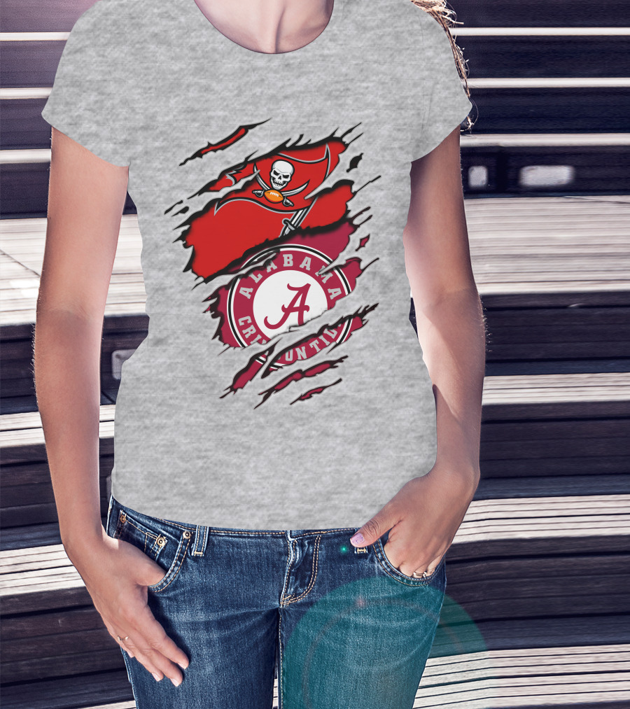 Alabama Crimson Tide Tampa Bay Buccaneers Ripped Flag Fusion T-Shirt