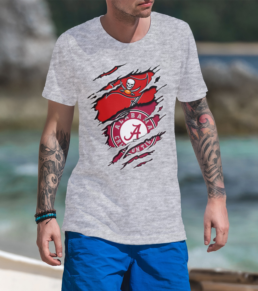 Alabama Crimson Tide Tampa Bay Buccaneers Ripped Flag Fusion T-Shirt