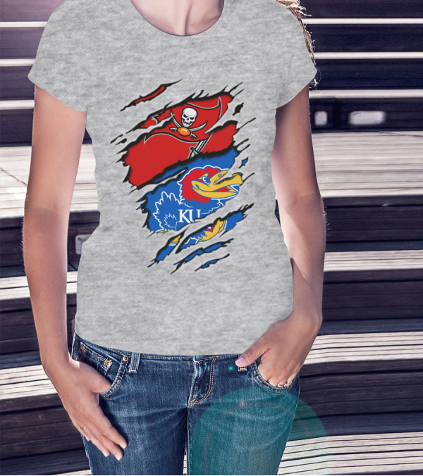 Buccaneers Jayhawks KU Rip Torn Gray T-Shirt