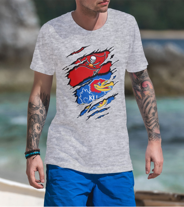 Buccaneers Jayhawks KU Rip Torn Gray T-Shirt