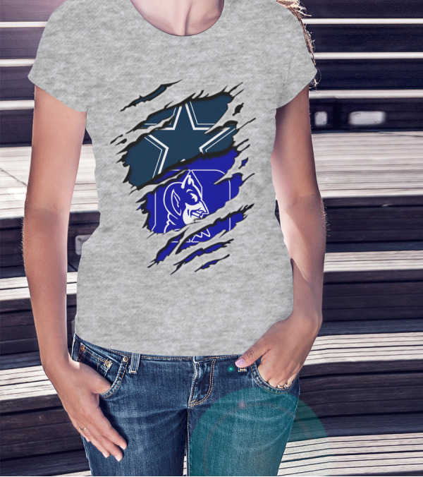 Dallas Cowboys Star And Duke Blue Devils Logo Fusion T-Shirt