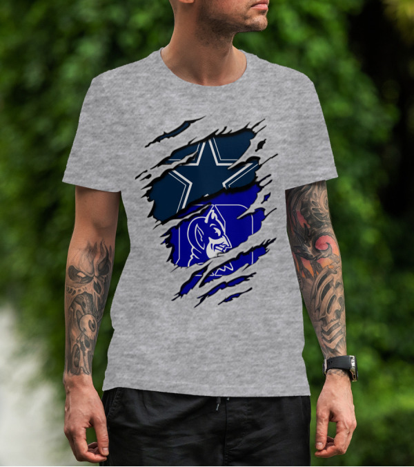 Dallas Cowboys Star And Duke Blue Devils Logo Fusion T-Shirt