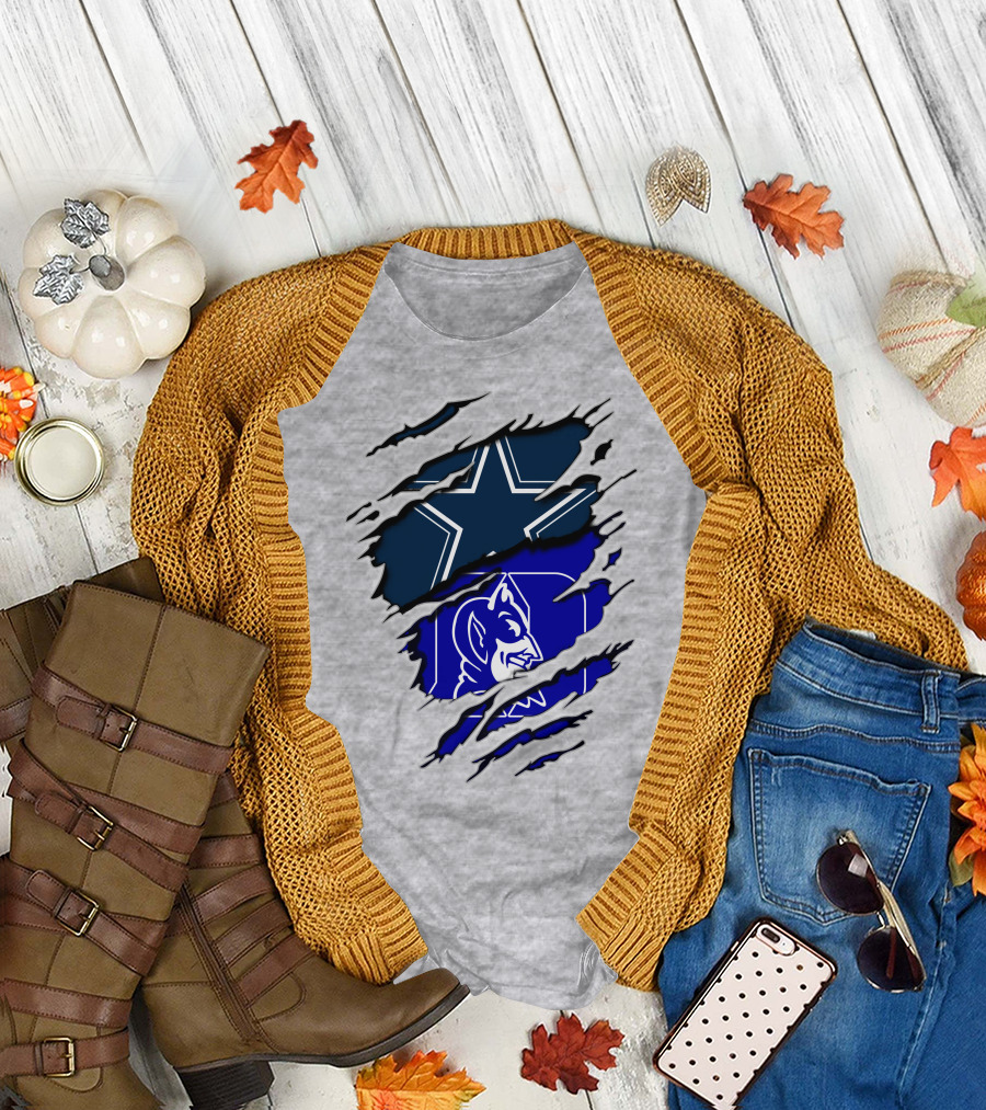 Dallas Cowboys Star and Duke Blue Devils Logo Fusion T-Shirt