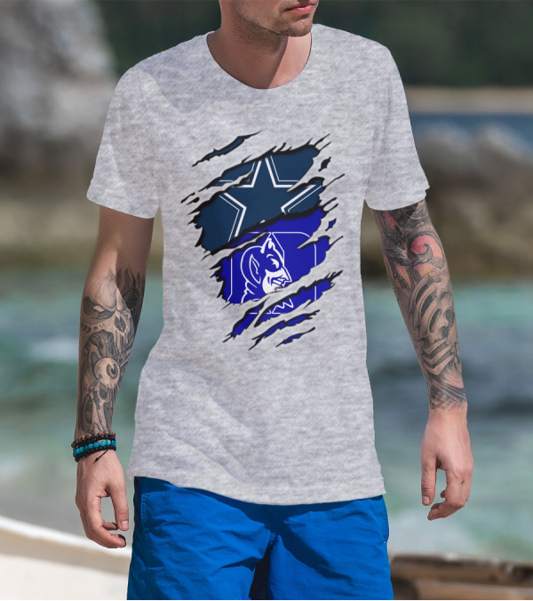 Dallas Cowboys Star And Duke Blue Devils Logo Fusion T-Shirt