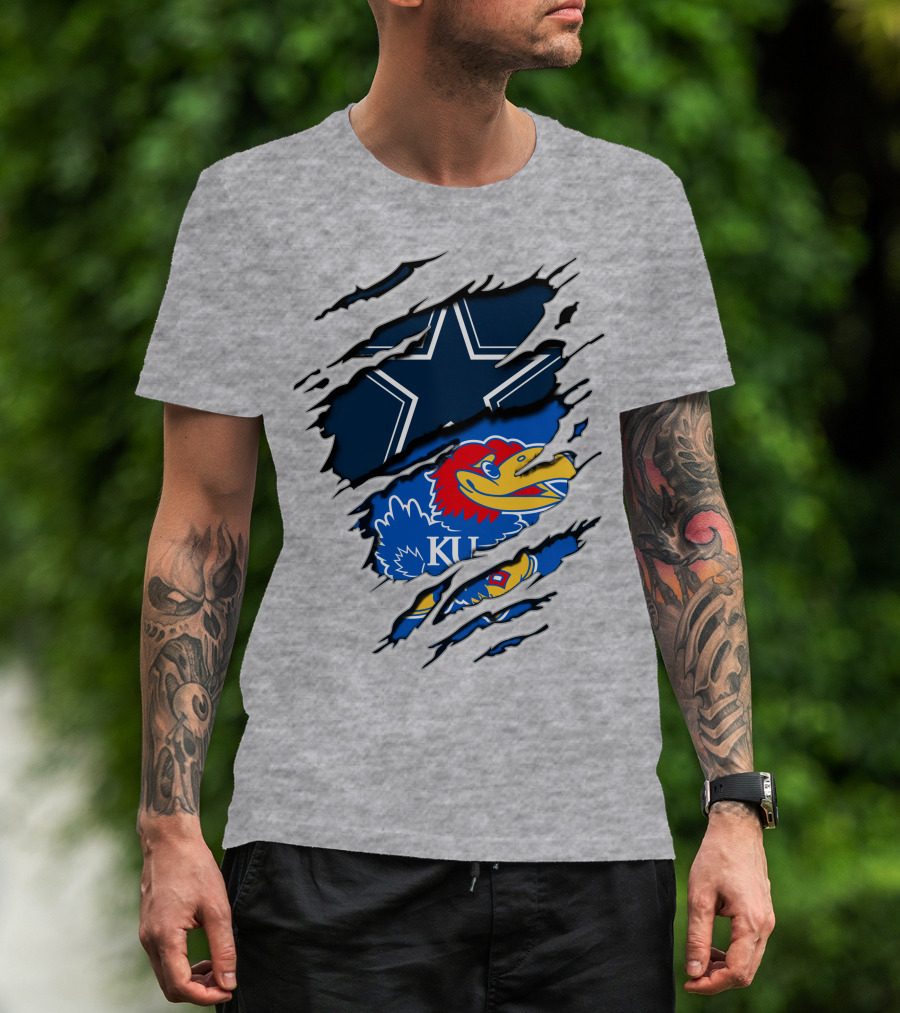Kansas Cowboys Jayhawks KU Star Blue Red T-Shirt