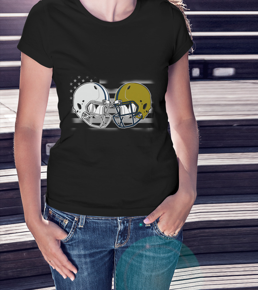 Notre Dame Vs. Penn State Football Helmet Clash With American Flag T-Shirt