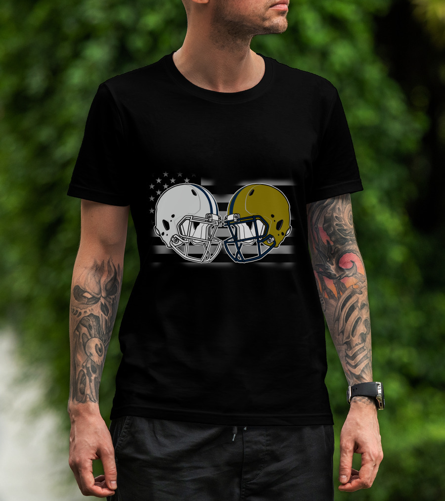Notre Dame Vs. Penn State Football Helmet Clash With American Flag T-Shirt