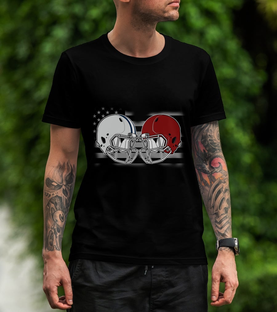 Co Ala Rivalry Football Helmets American Flag Background T-Shirt