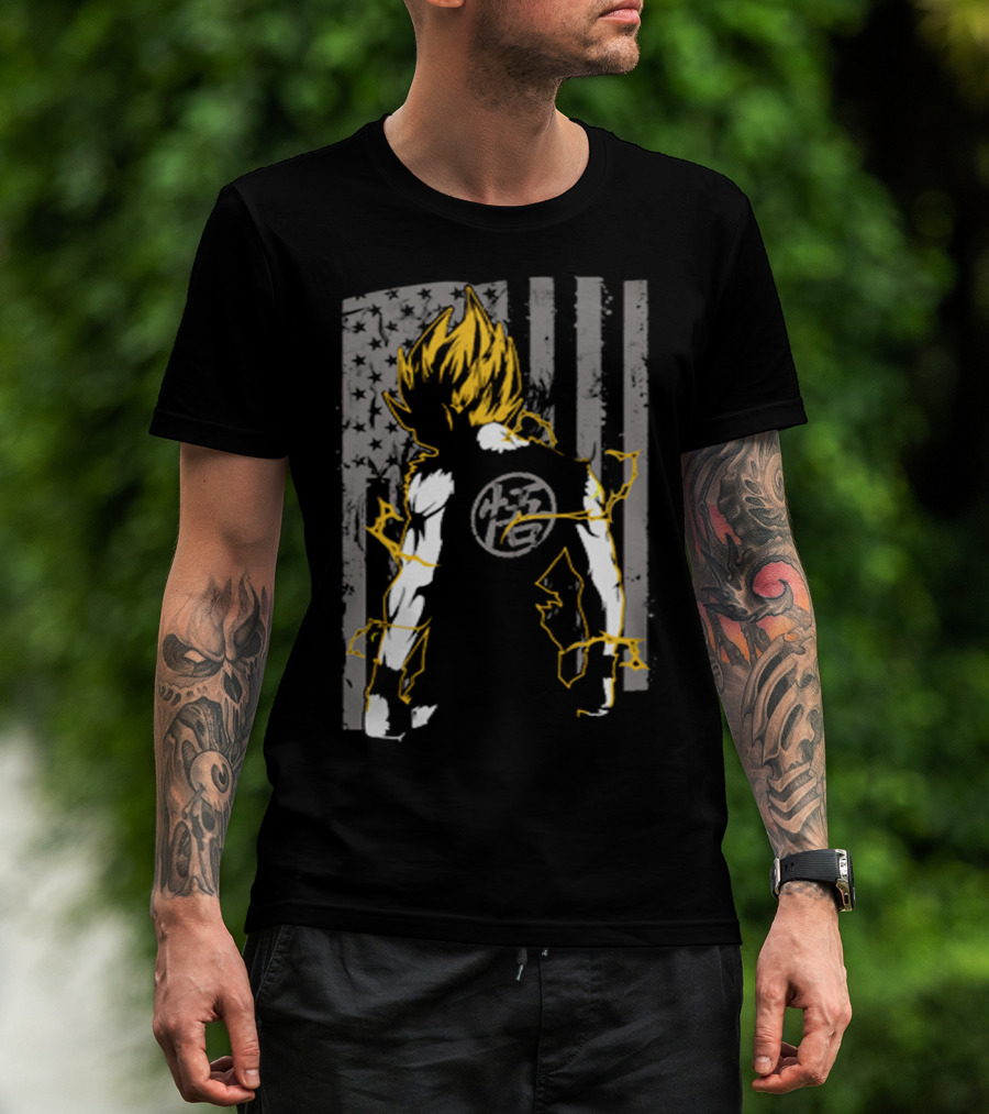 Goku Super Saiyan American Flag Dragonball Kanji Lightning T-Shirt