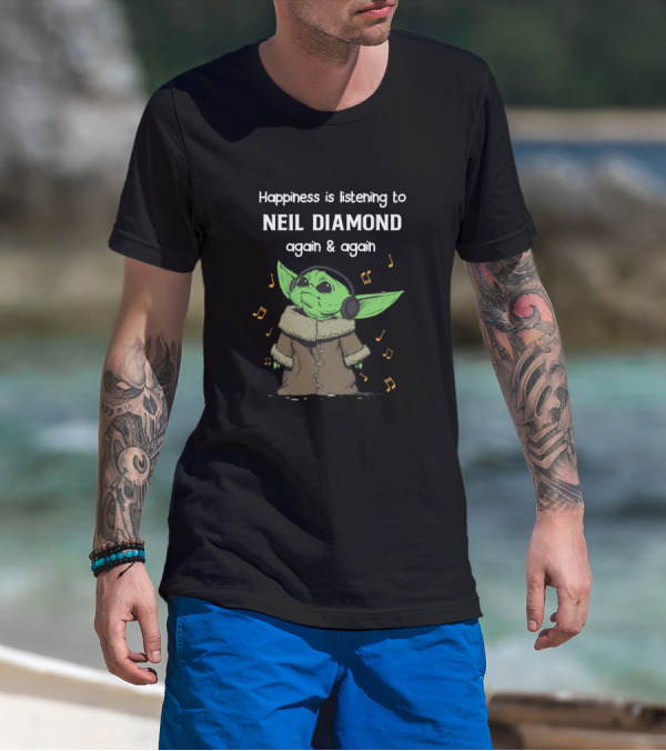 Happiness Is Listening To Neil Diamond Again And Again With Green Character In Headphones T-Shirt