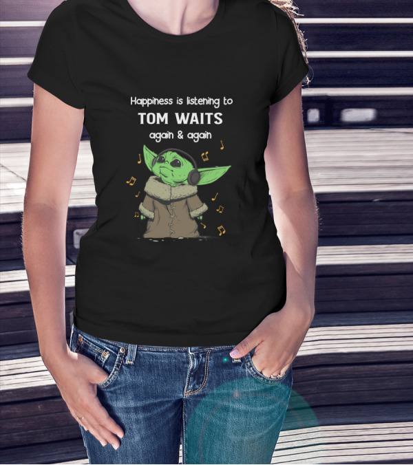 Happiness Is Listening To Tom Waits Again And Again Baby Alien With Headphones T-Shirt