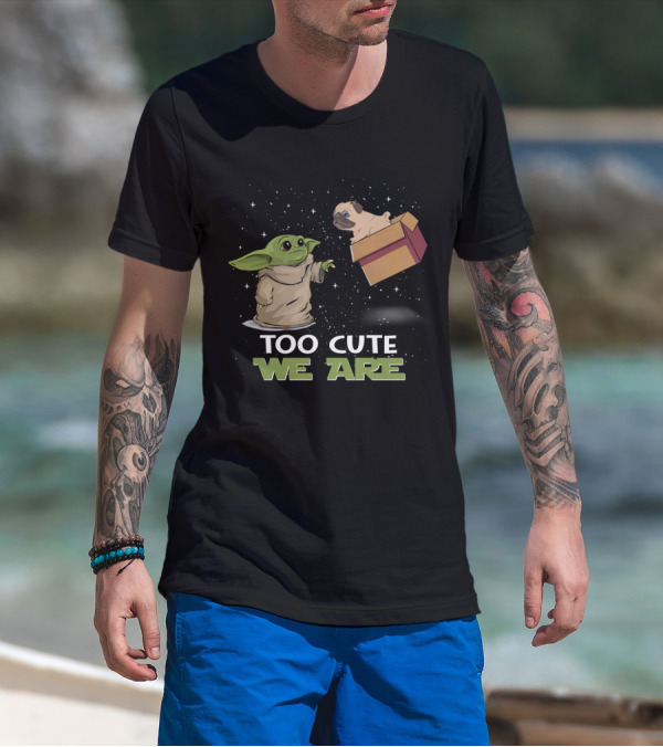 Too Cute We Are Baby Yoda And Pug In Star Box T-Shirt