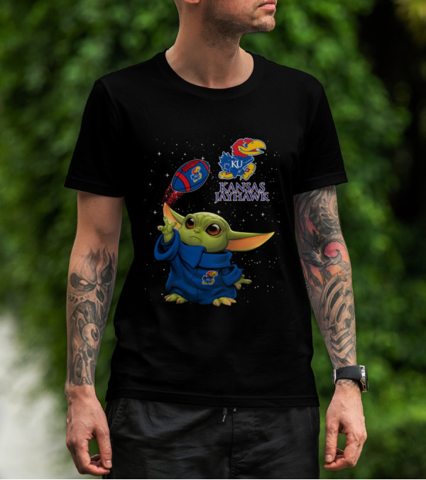 Baby Yoda Kansas Jayhawks Star Wars KU Football Magic T-Shirt