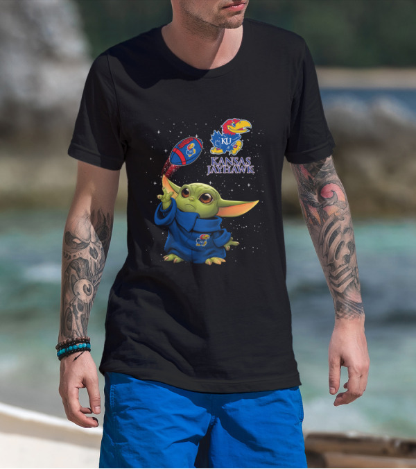 Baby Yoda Kansas Jayhawks Star Wars KU Football Magic T-Shirt