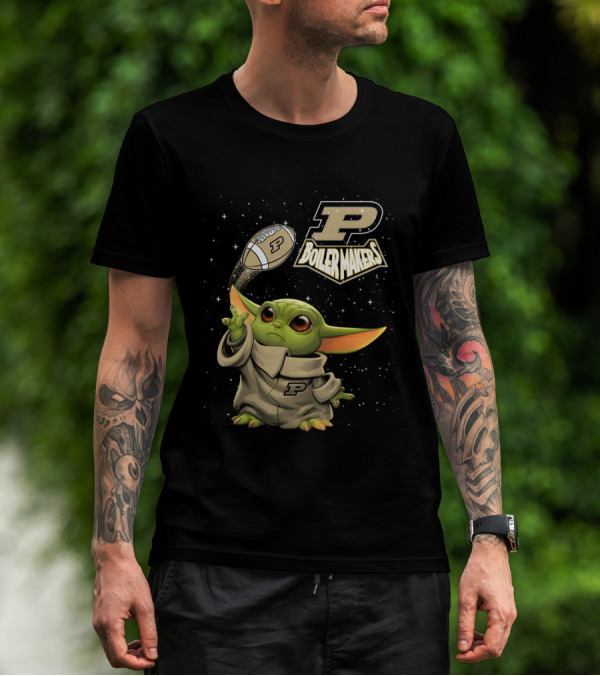 Baby Yoda Football Fantasy With Purdue Boilermakers T-Shirt