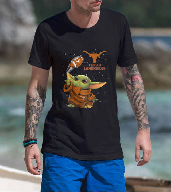 Texas Longhorns Baby Yoda Football T-Shirt