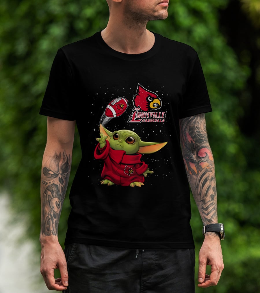 Louisville Cardinals Baby Yoda Football Fan Gear T-Shirt